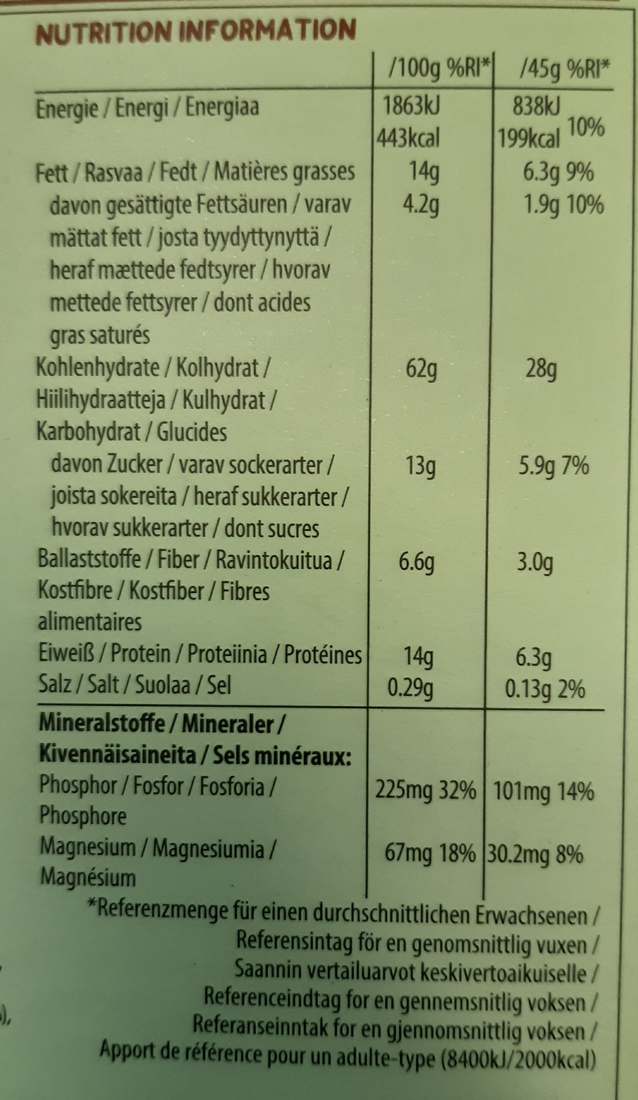 Plant Protein Crunchy Müsli Dark Choco & Coconut - Tableau nutritionnel