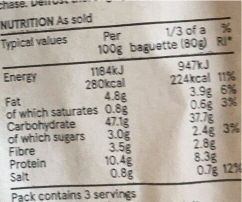 Seeded stonebaked baguette - Nutrition facts