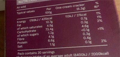 Tesco cream crackers - Nutrition facts