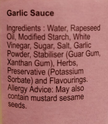 Garlic Sauce - Ingredients