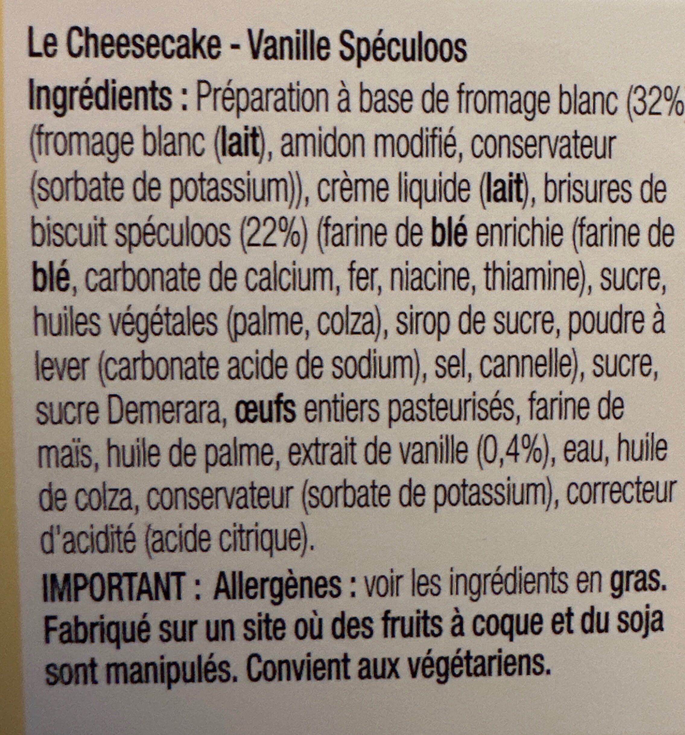 Cheesecake - Vanille speculoos - Ingrédients