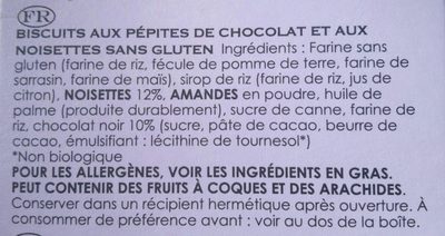 Biscuits aux pépites de chocolat et aux noisettes sans gluten - Ingrediënten - fr