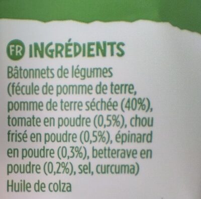 KIDDYLICIOUS Veggie Straws - saveur Légumes - 48g (4x12g) - Ingredients