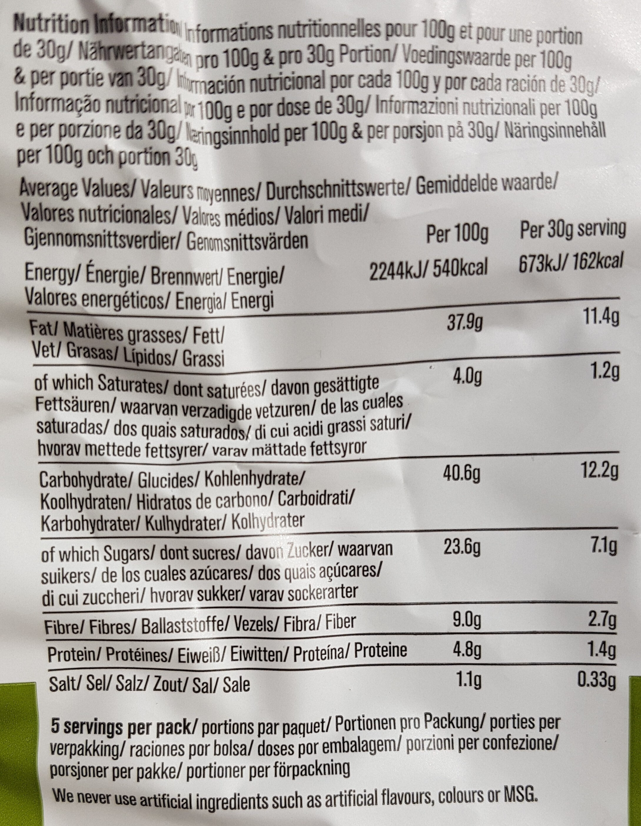 Veg crisps - Tableau nutritionnel