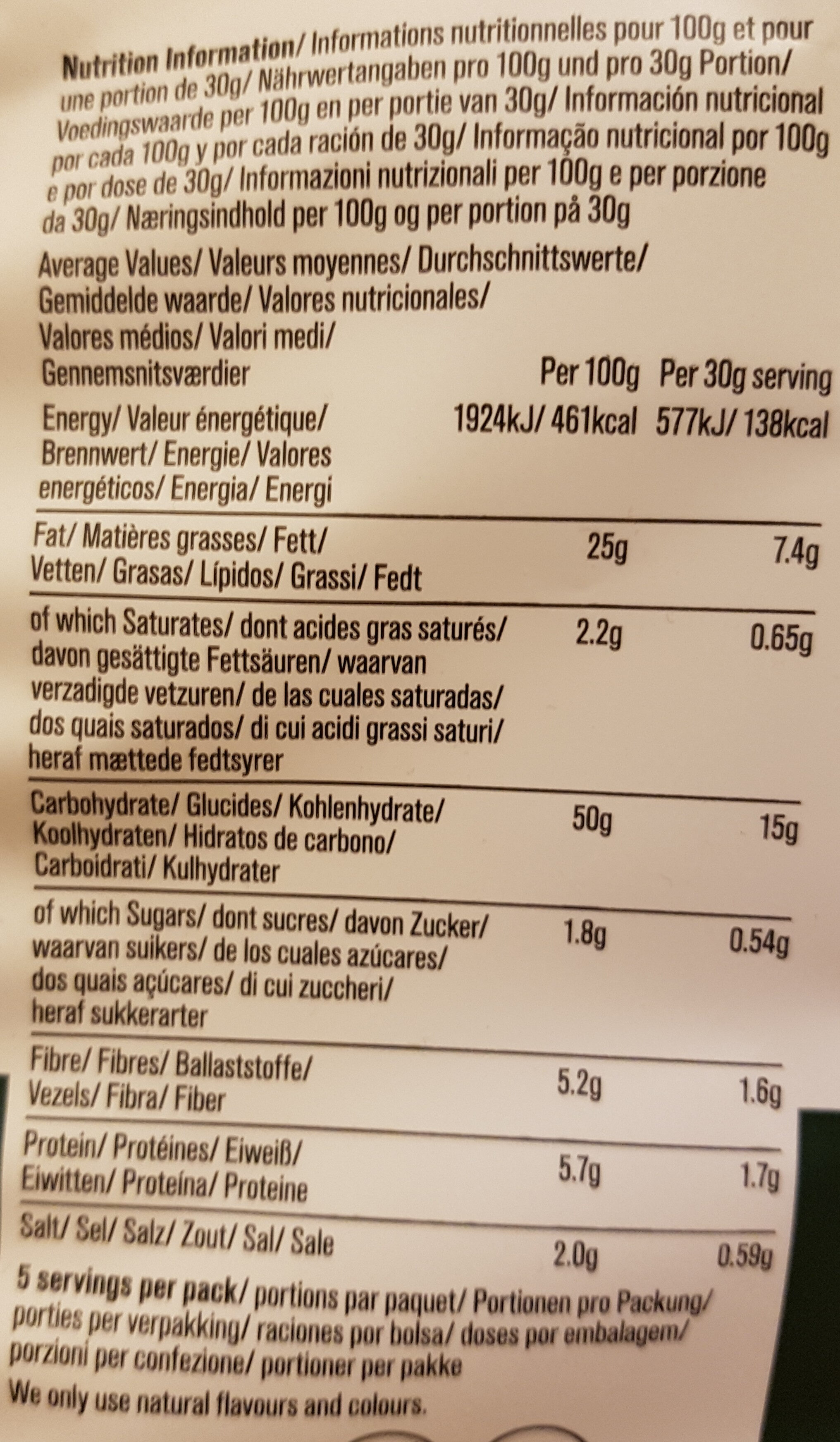 sea salt & cider vinegar chips - Tableau nutritionnel