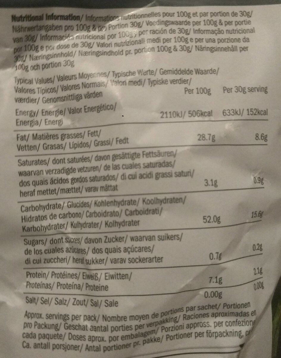 Hand-Cooked English Crisps Naked (No Salt) - Tableau nutritionnel