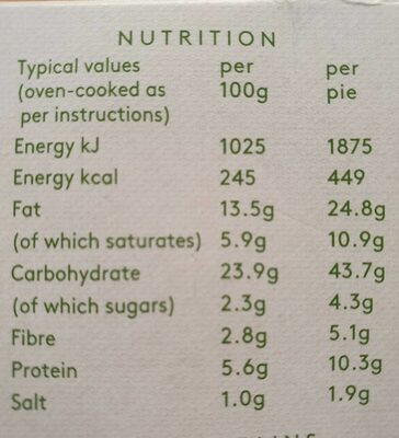 2 Vegetarian Country Pies - Nutrition facts