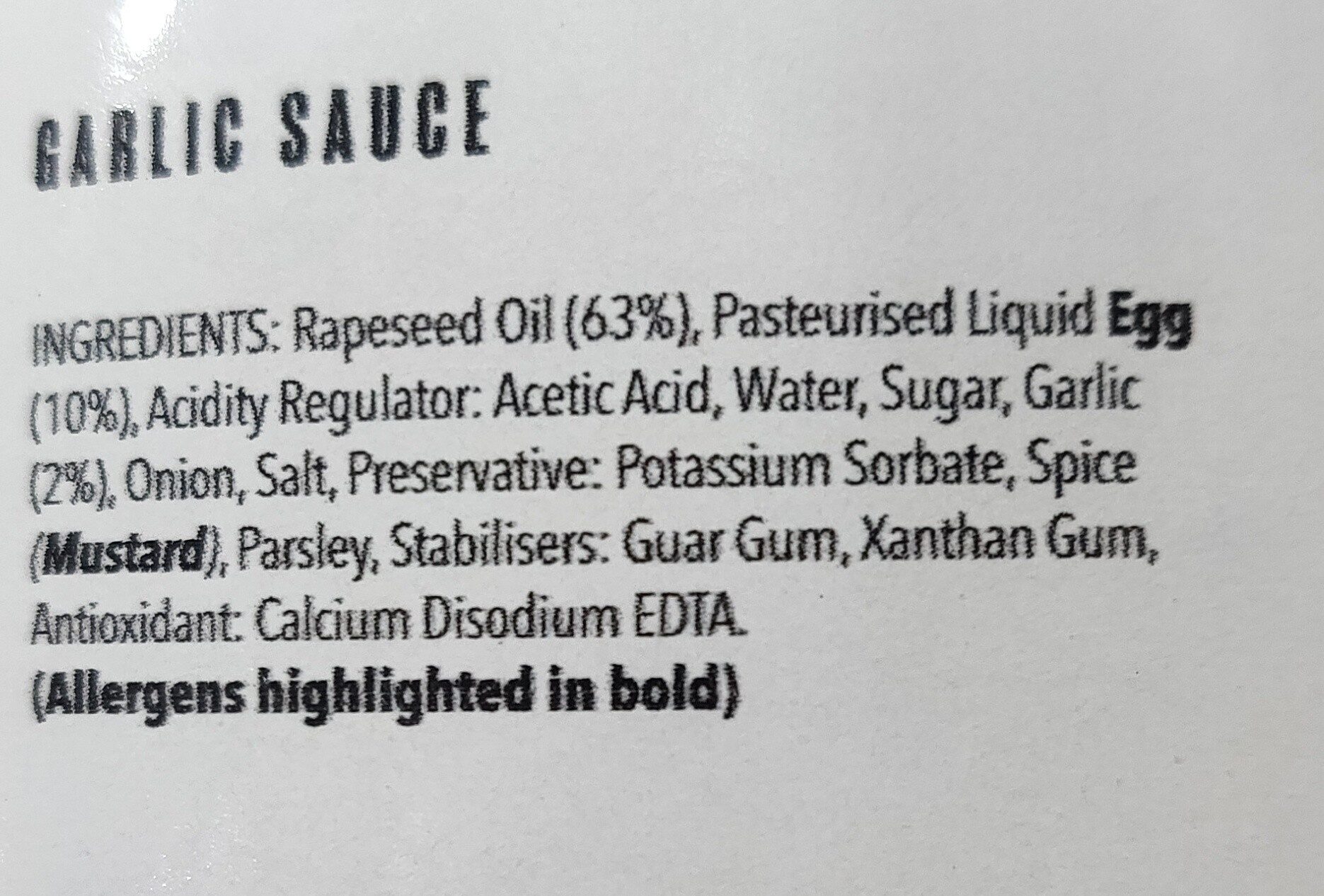 Garlic sauce - Ingredients