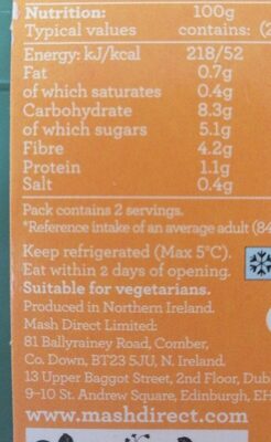 Mash Direct Carrot and parsnips - Nutrition facts