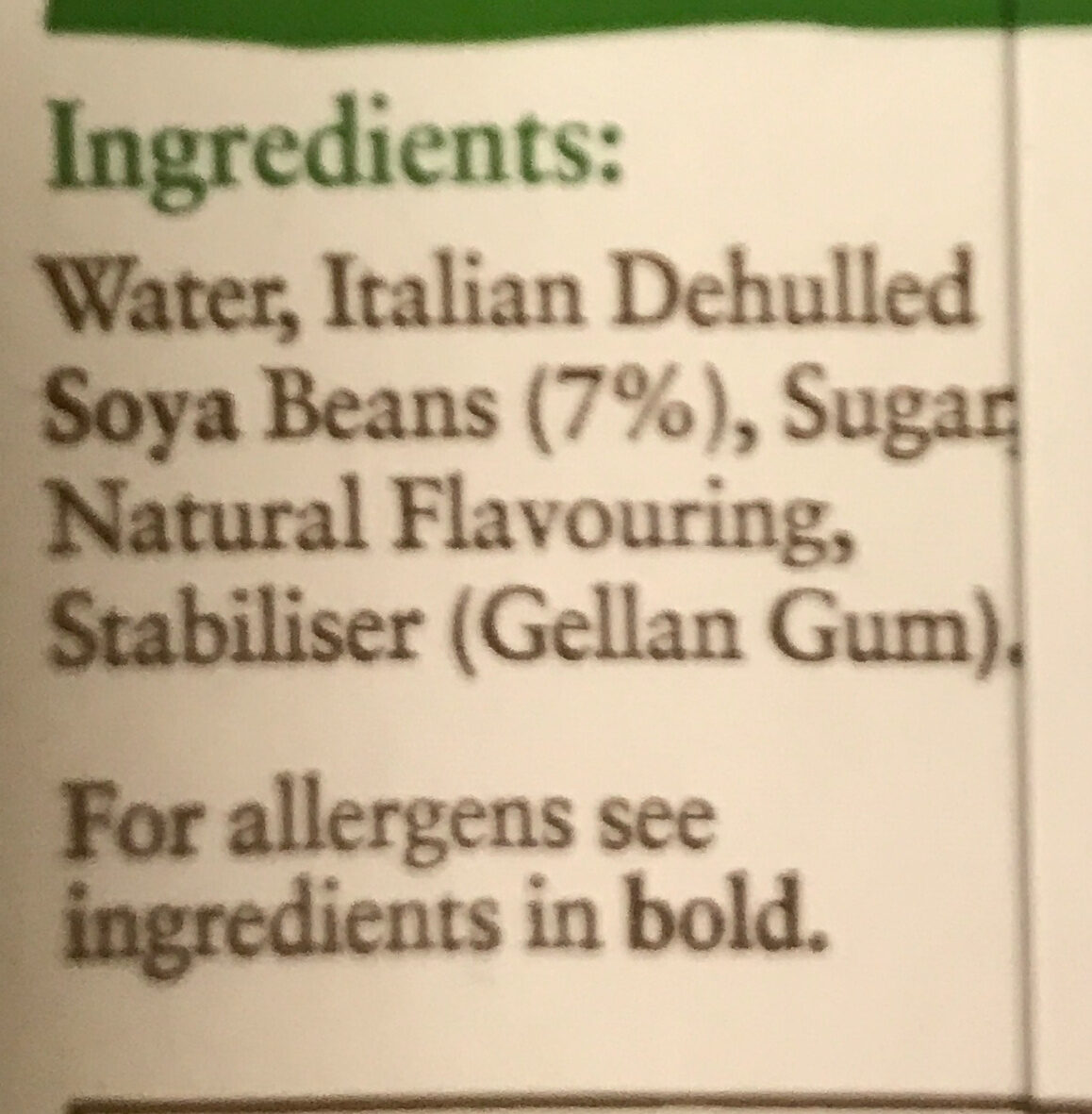 Soya milk - Ingredients