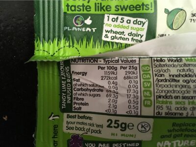 Nakd Lime Infused Raisins 25G (box of 18) - Nutrition facts