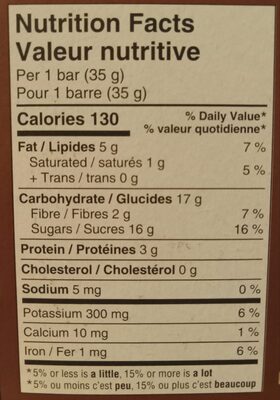 Cocoa Delight Raw Fruit & Nut Bars - Tableau nutritionnel