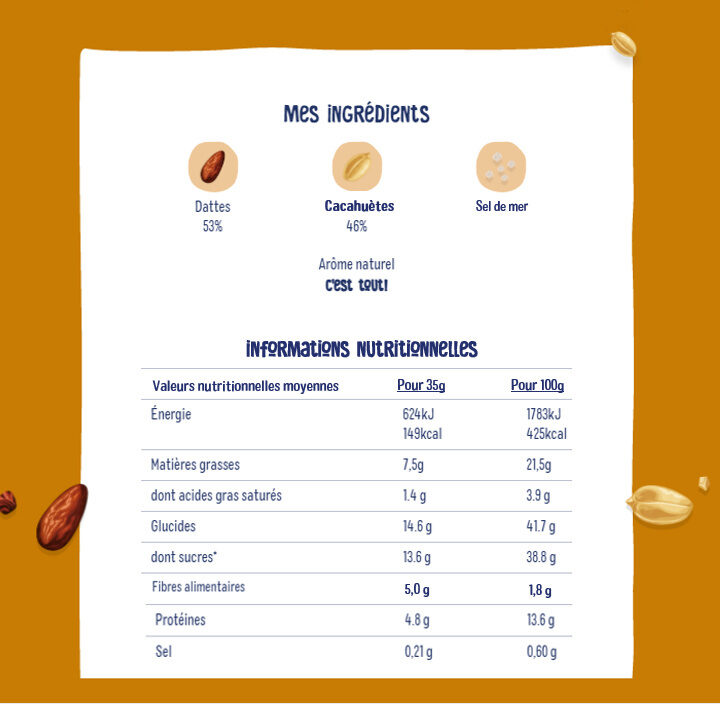 NAKD Cacahuètes - 140g (4x1p) - Tableau nutritionnel