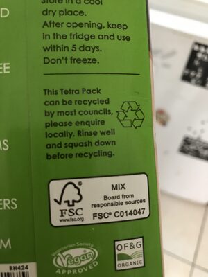 Organic Oat Drink - Recyclinginstructies en / of verpakkingsinformatie - en