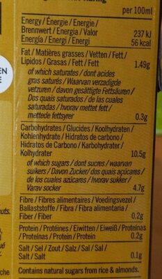 Organic Almond Drink - Tableau nutritionnel