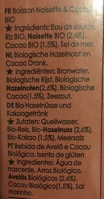 Organic Chocolate Hazelnut Drink - Ingrediënten - fr