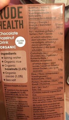 Organic Chocolate Hazelnut Drink - Voedingswaarden - fr