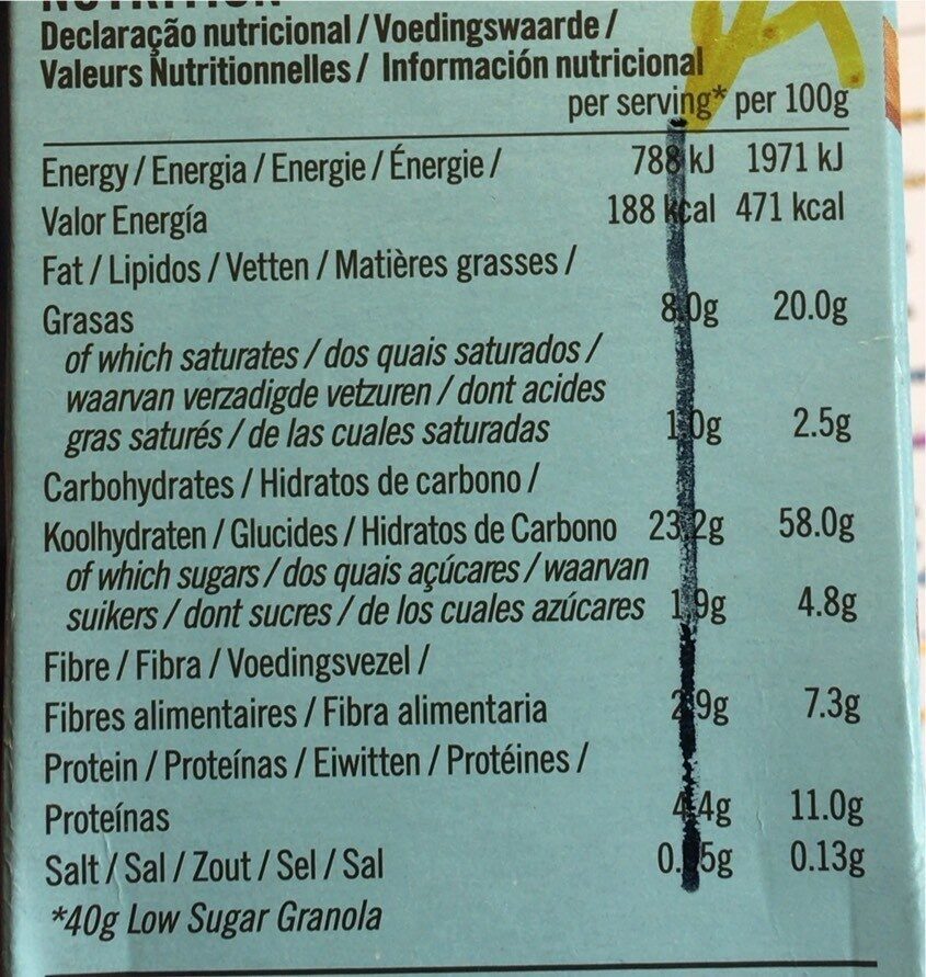 Low Sugar Granola almond and hazelnut - Voedingswaarden