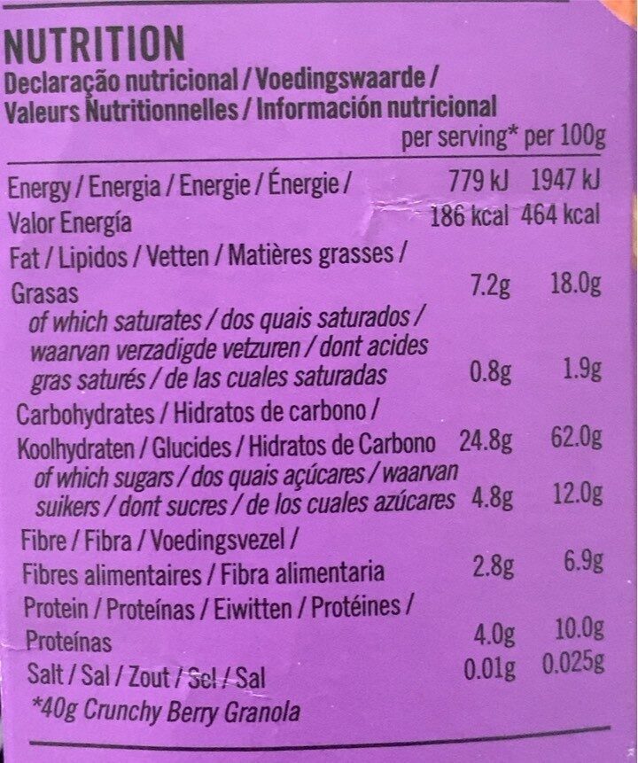 Crunchy berry granola - Voedingswaarden