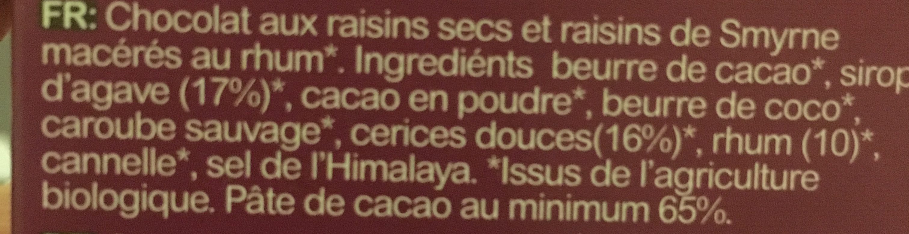 Conscious Raw Chocolate Raucous Rum and Raisin - Ingredients - fr