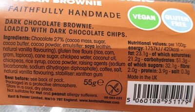 Double chocolate vegan brownie - Nutrition facts