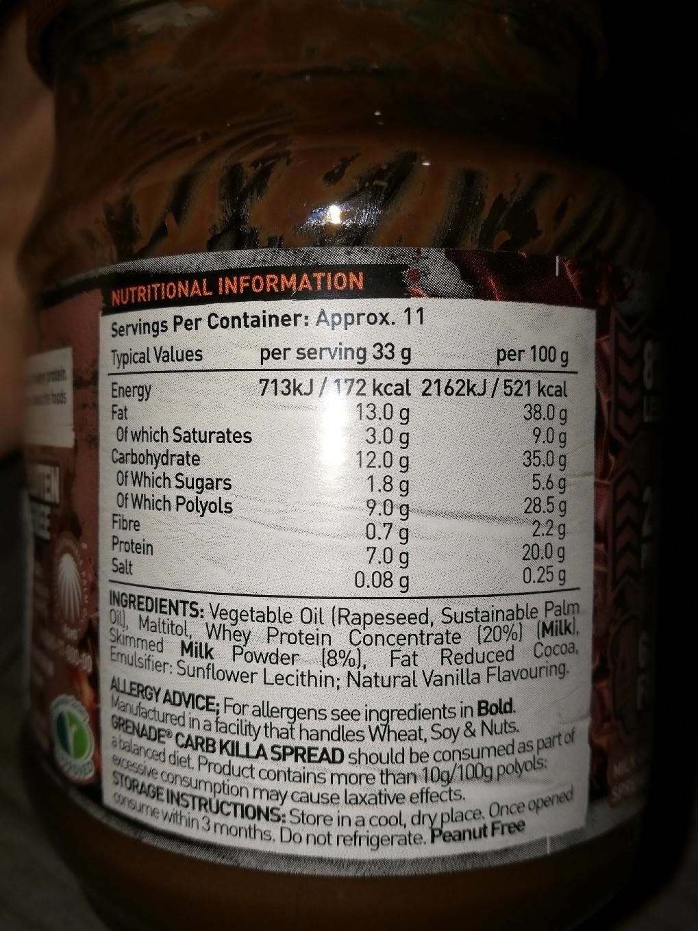 Carb Killa Protein Spread Milk Chocolate Flavour - Nutrition facts - fr