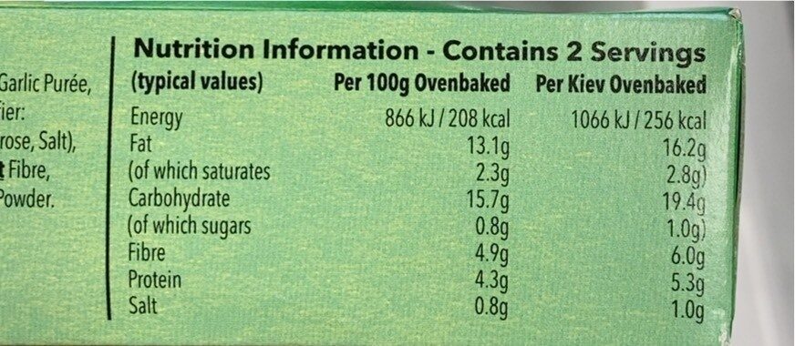 No chick kievs - Nutrition facts