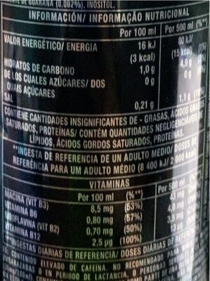 Monster Energy Zero Sugar - Nutrition facts - es