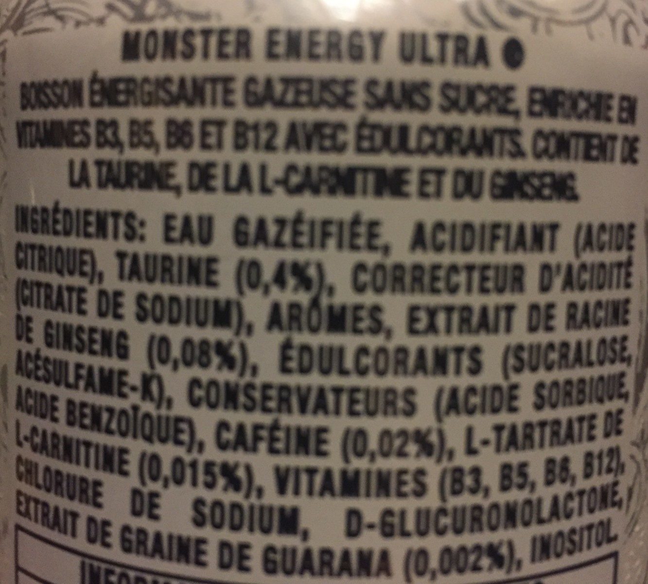 Monster Energy Ultra - Ingrediënten - fr