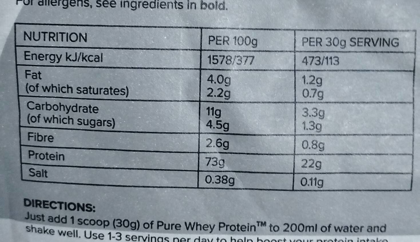 Bulk whey protein - Tableau nutritionnel - en