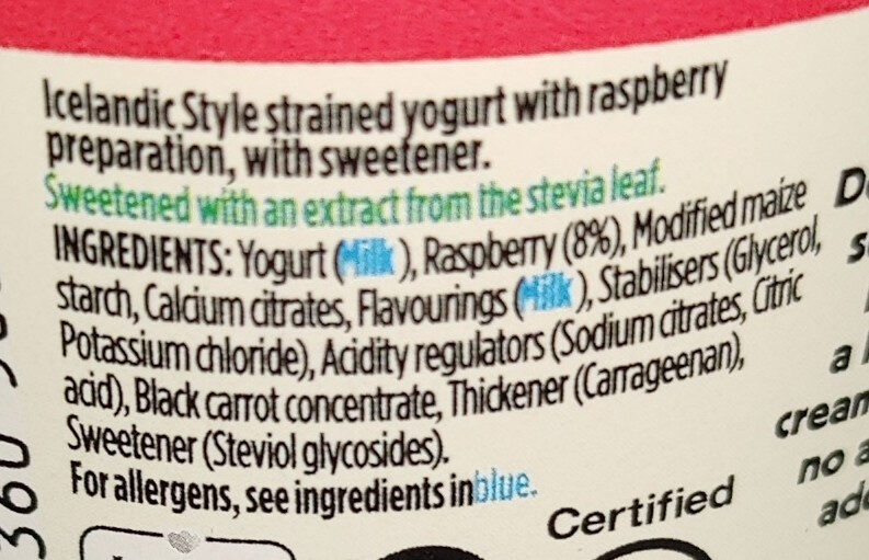 Light & Free Skyr Yogurt - Raspberry - Voedingswaarden - en