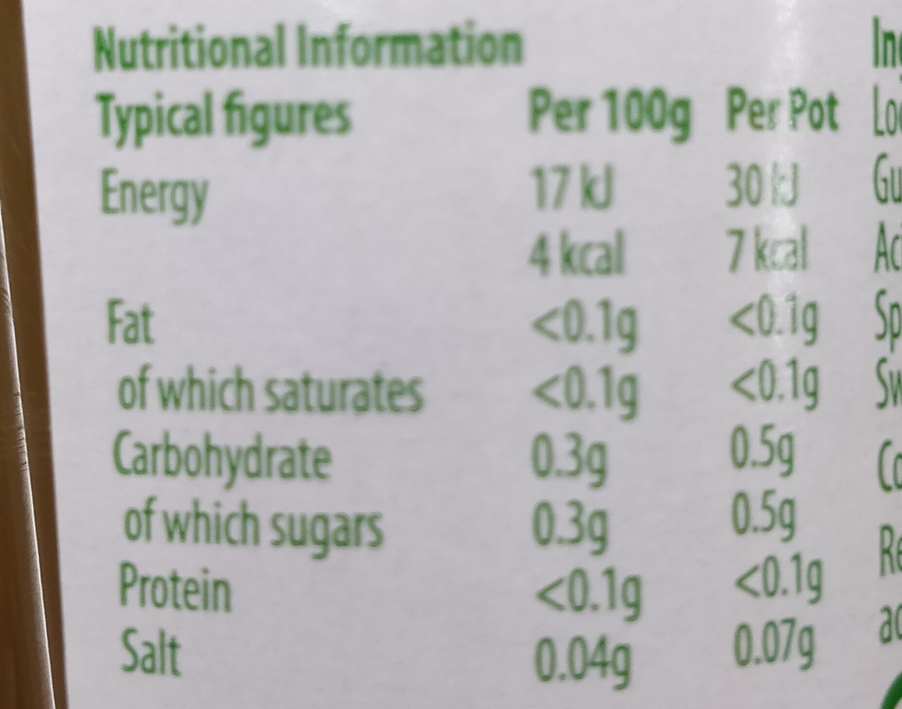 Key lime pie gelée - Nutrition facts