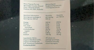 Barista oat - Nutrition facts