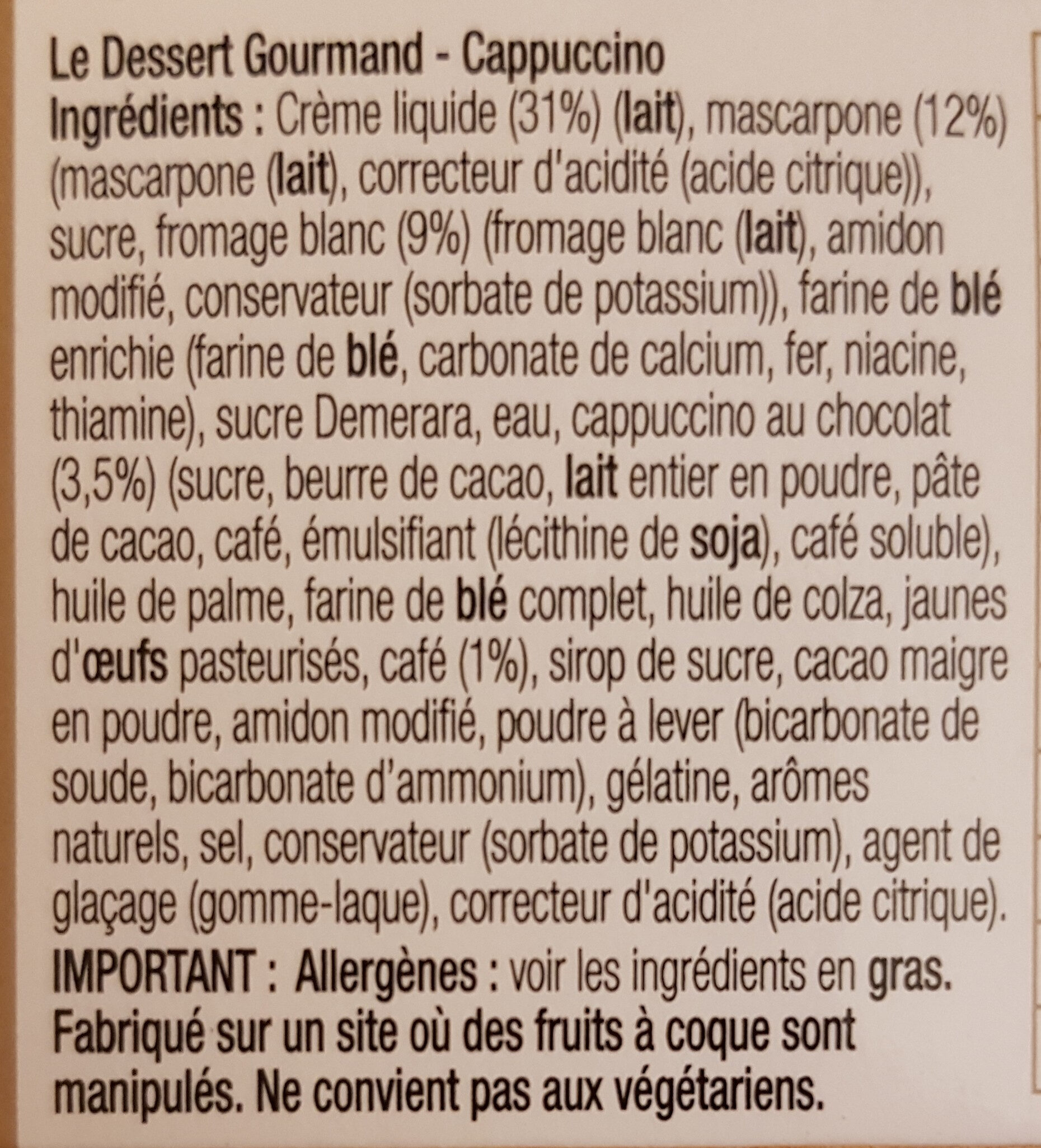 Cappuccino gourmand - Ingredients - fr