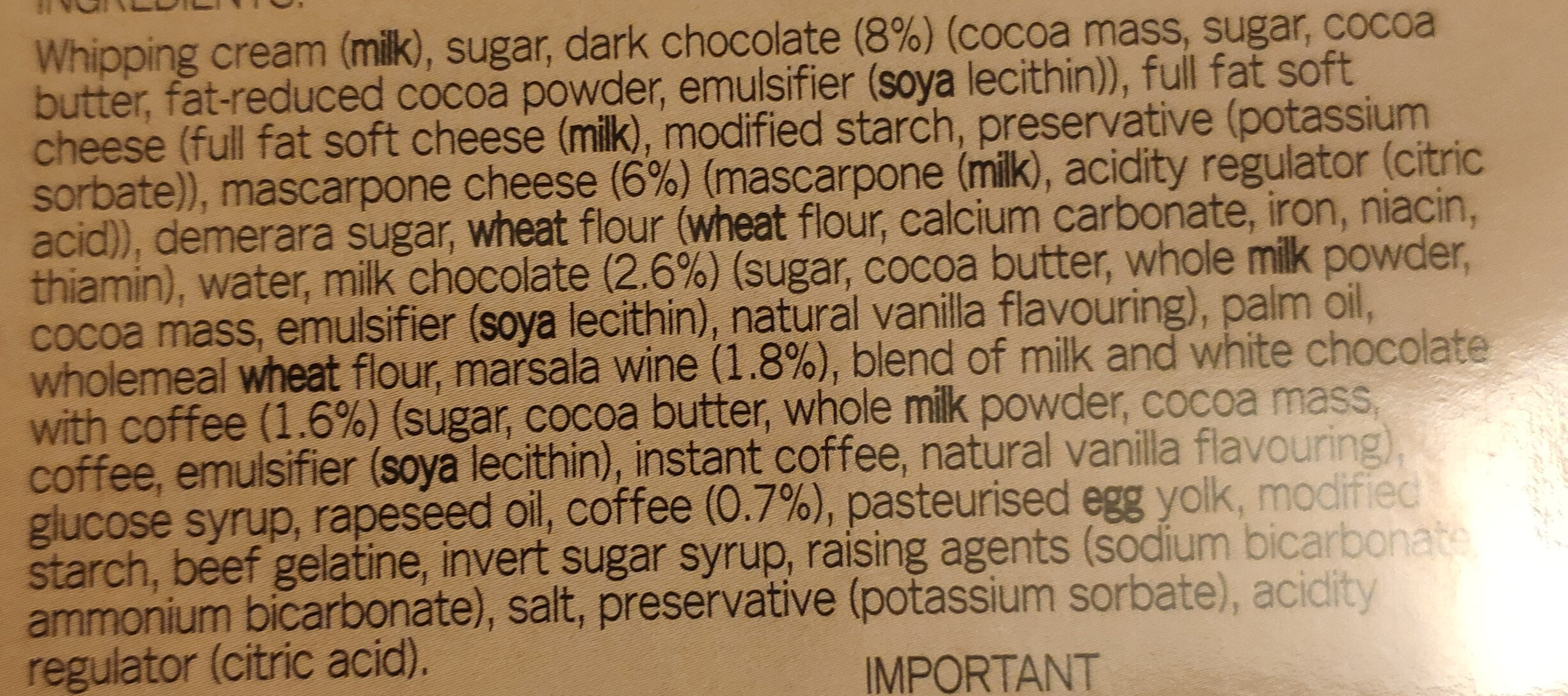 Tiramisu - Ingredients