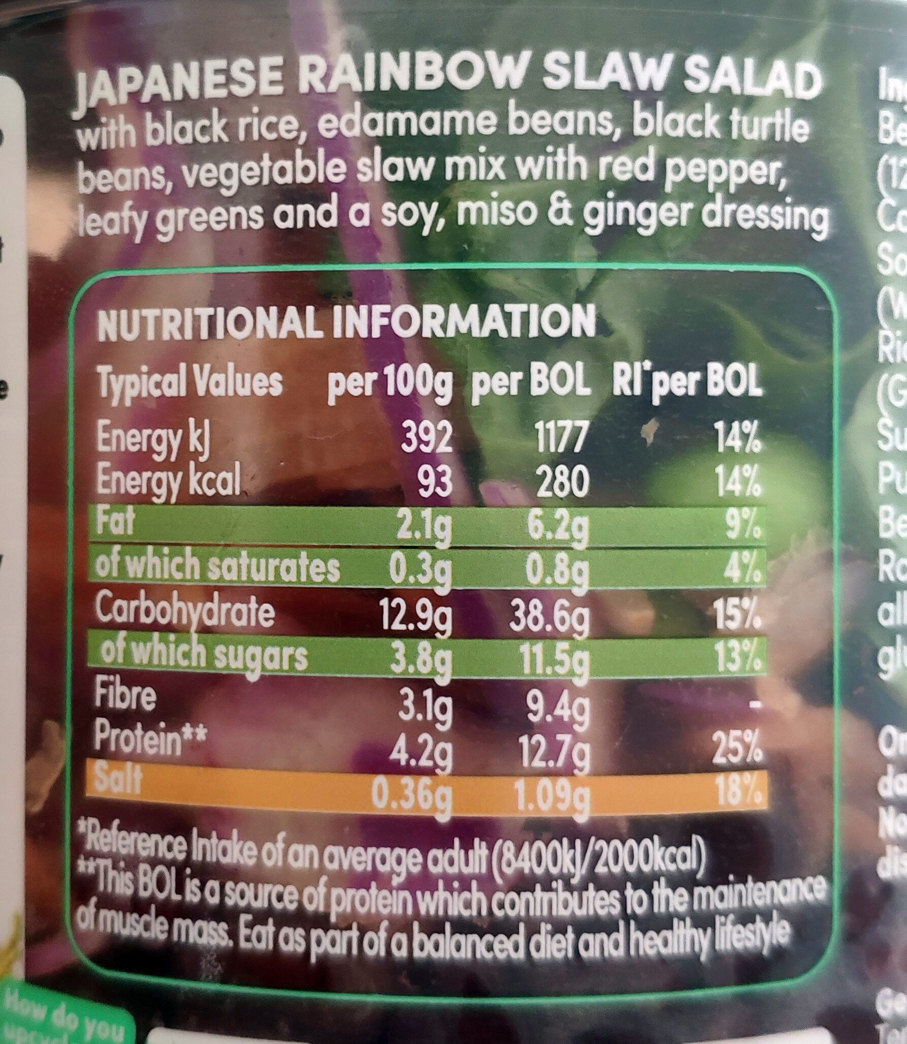 Japanese Rainbow Slaw salad jar - Nutrition facts