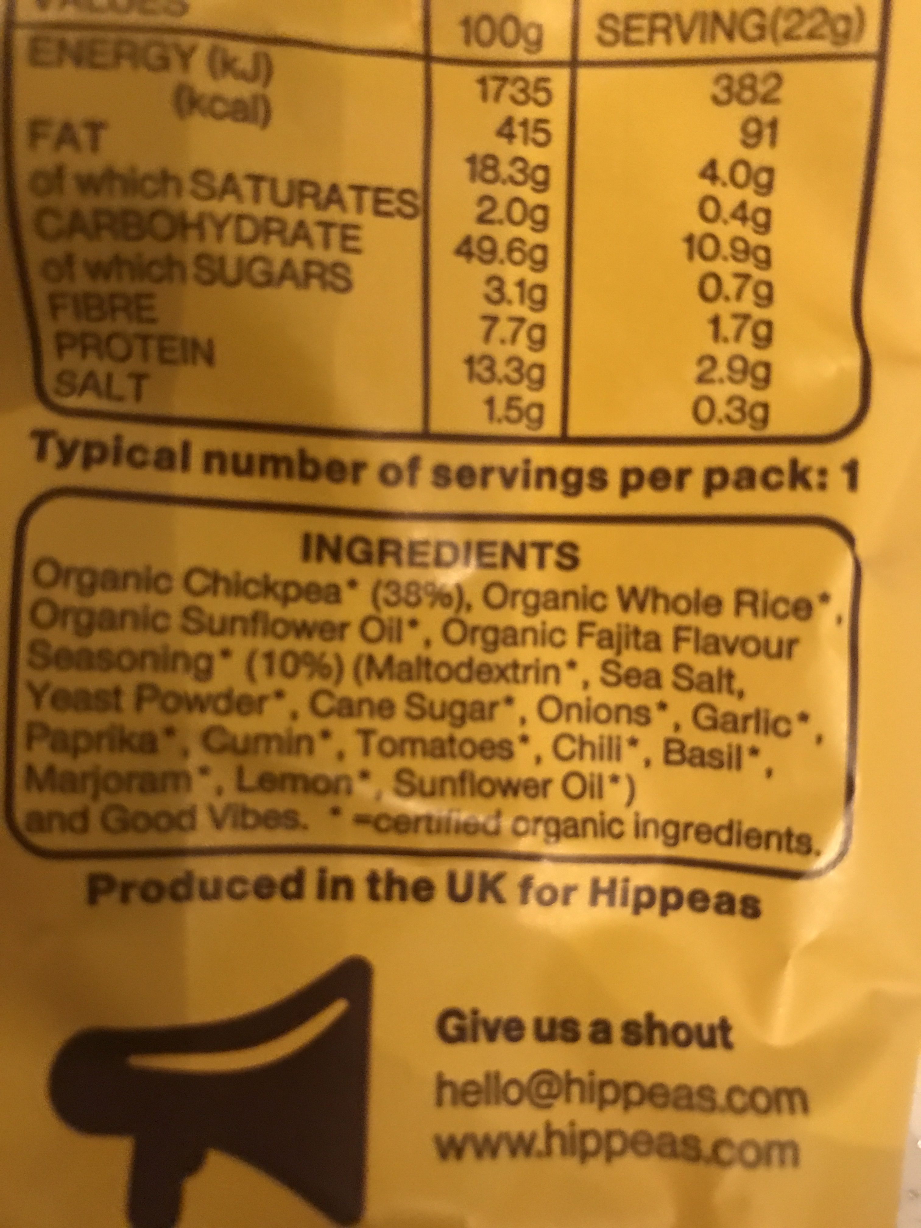 Organic chickpea puffs - Ingrédients