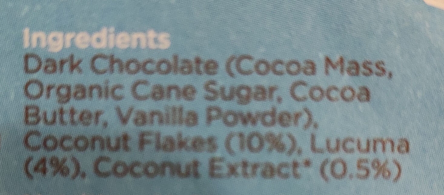 Dark Chocolate coconut and Lucuma - Ingredients