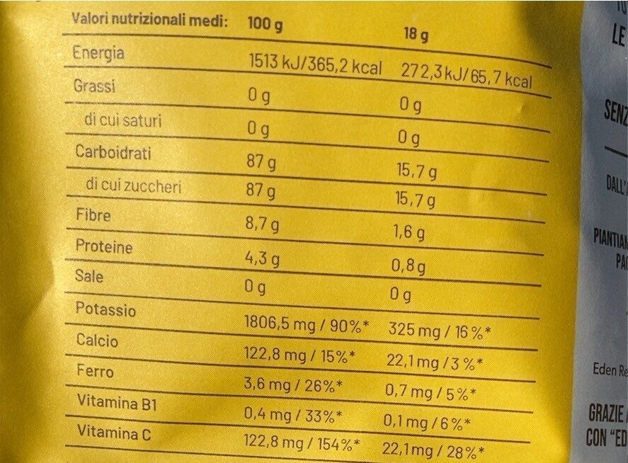 Ananas crioessiccata - Valori nutrizionali