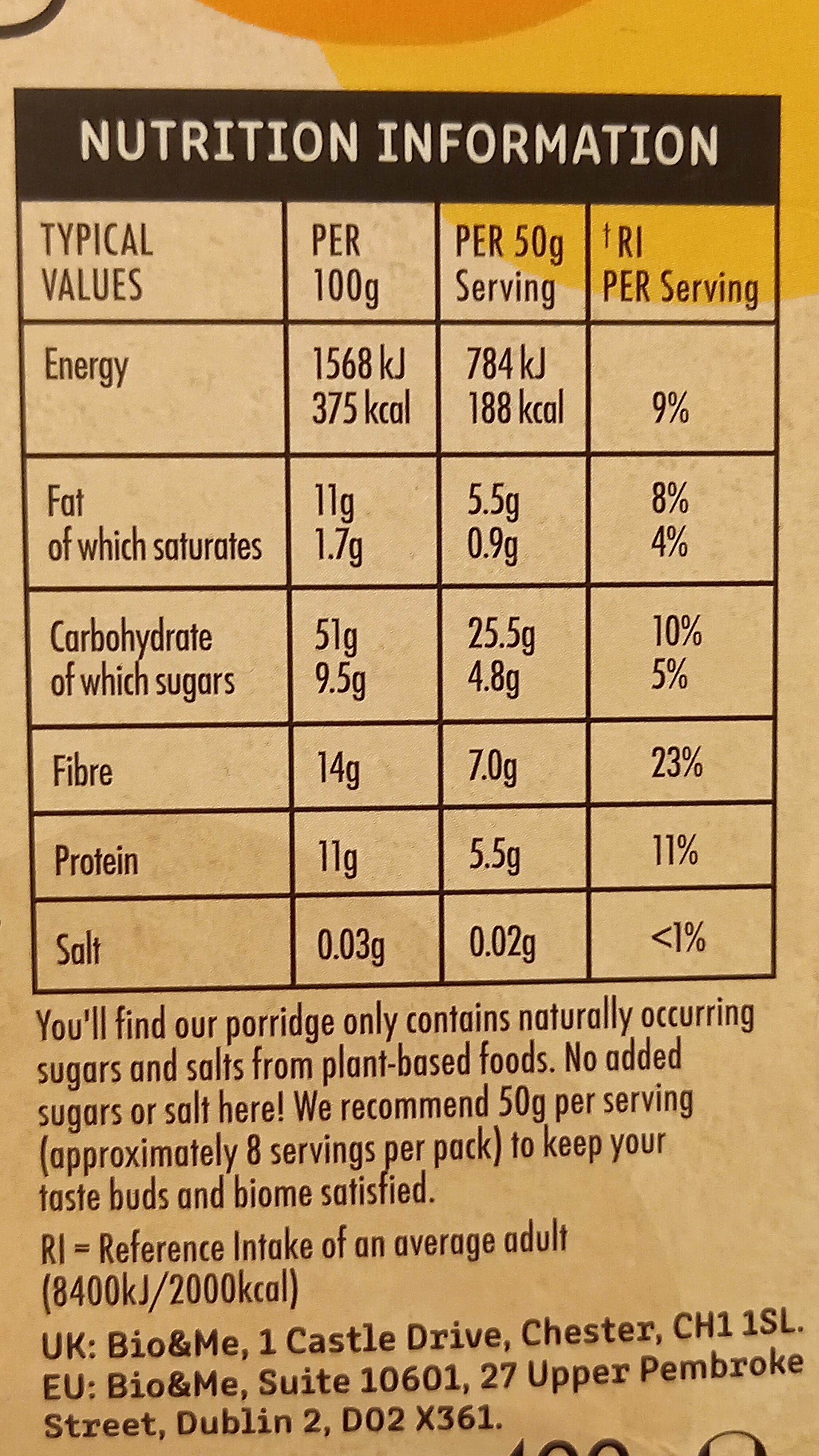 Oats & Plenty Super Seedy & Nutty Porridge - Nutrition facts