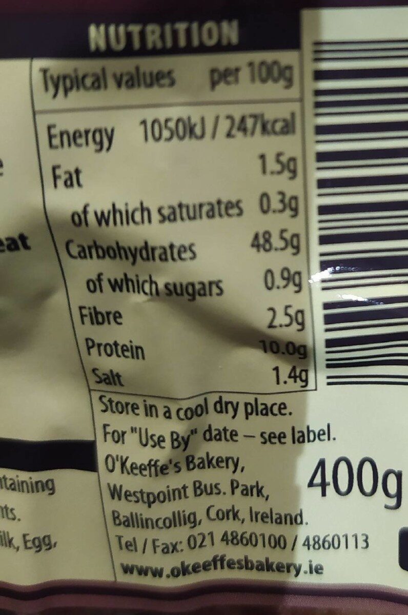 White Sliced Scull - Nutrition facts