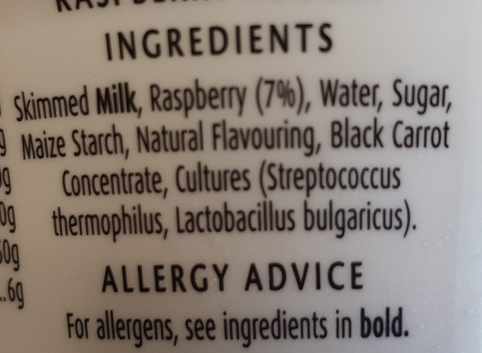 Yogurt (raspberry) - Ingredients