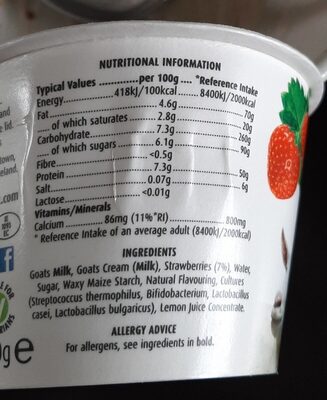 goats yoghurt - Nutrition facts