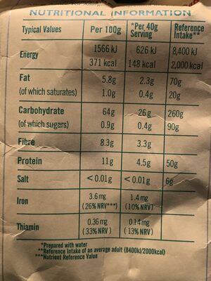 Irish Organic Jumbo Oats - Nutrition facts