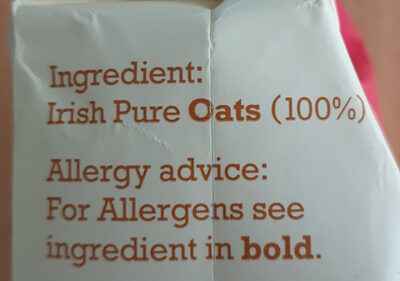 Gluten Free Irish Pure Oats - Ingredients