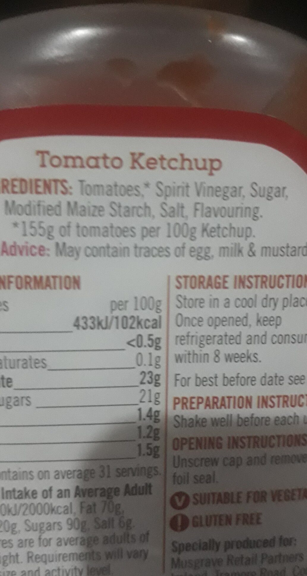 Centra Ketchup - Ingredients