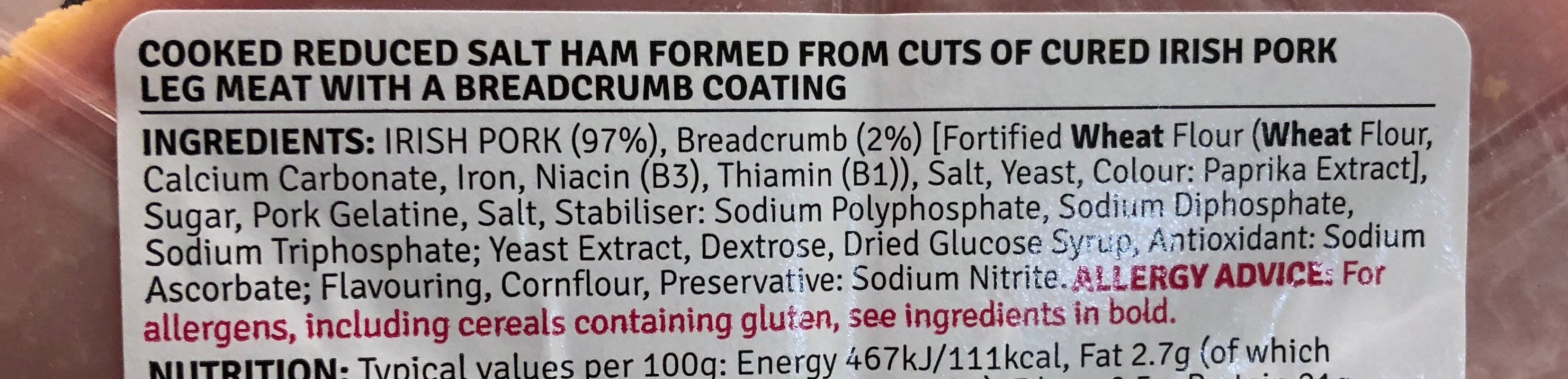 Irish Reduced Salt Crumbed Ham - Ingredients - fr