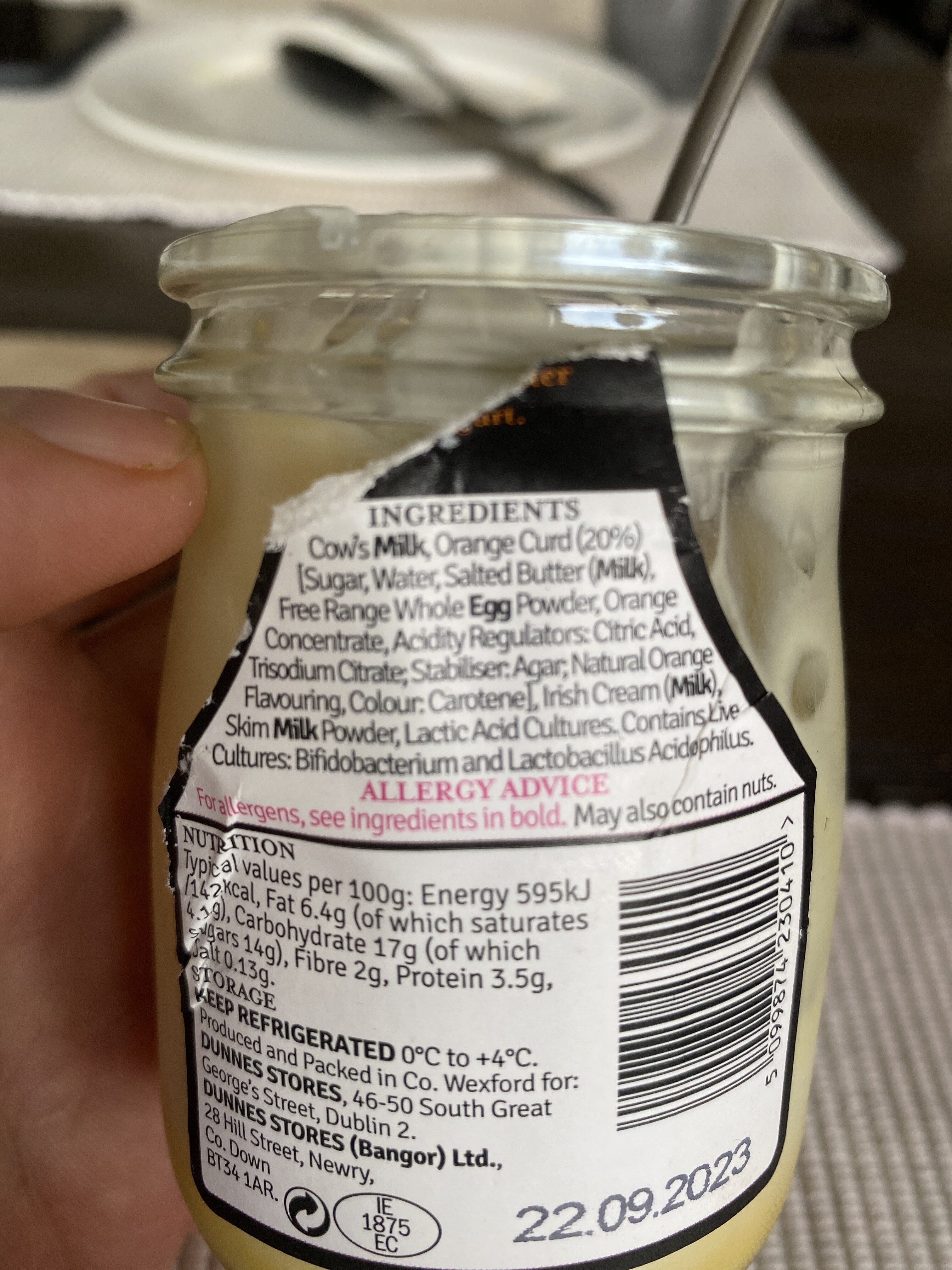 Dunnes stores orange curd yogurt - Ingredients