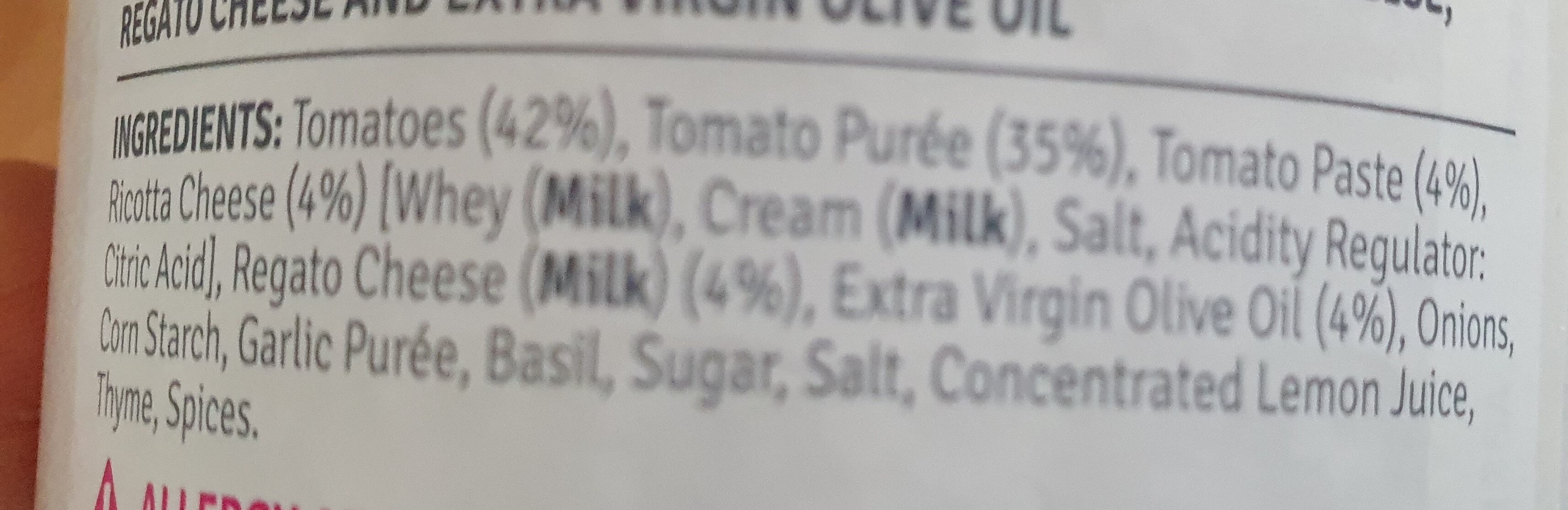 Tomato ricotta & regato - Ingredients