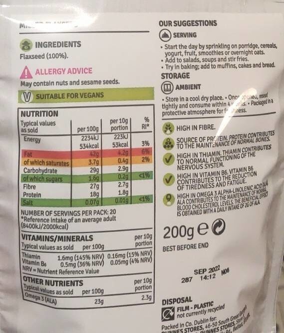 Milled Flaxseed - Nutrition facts